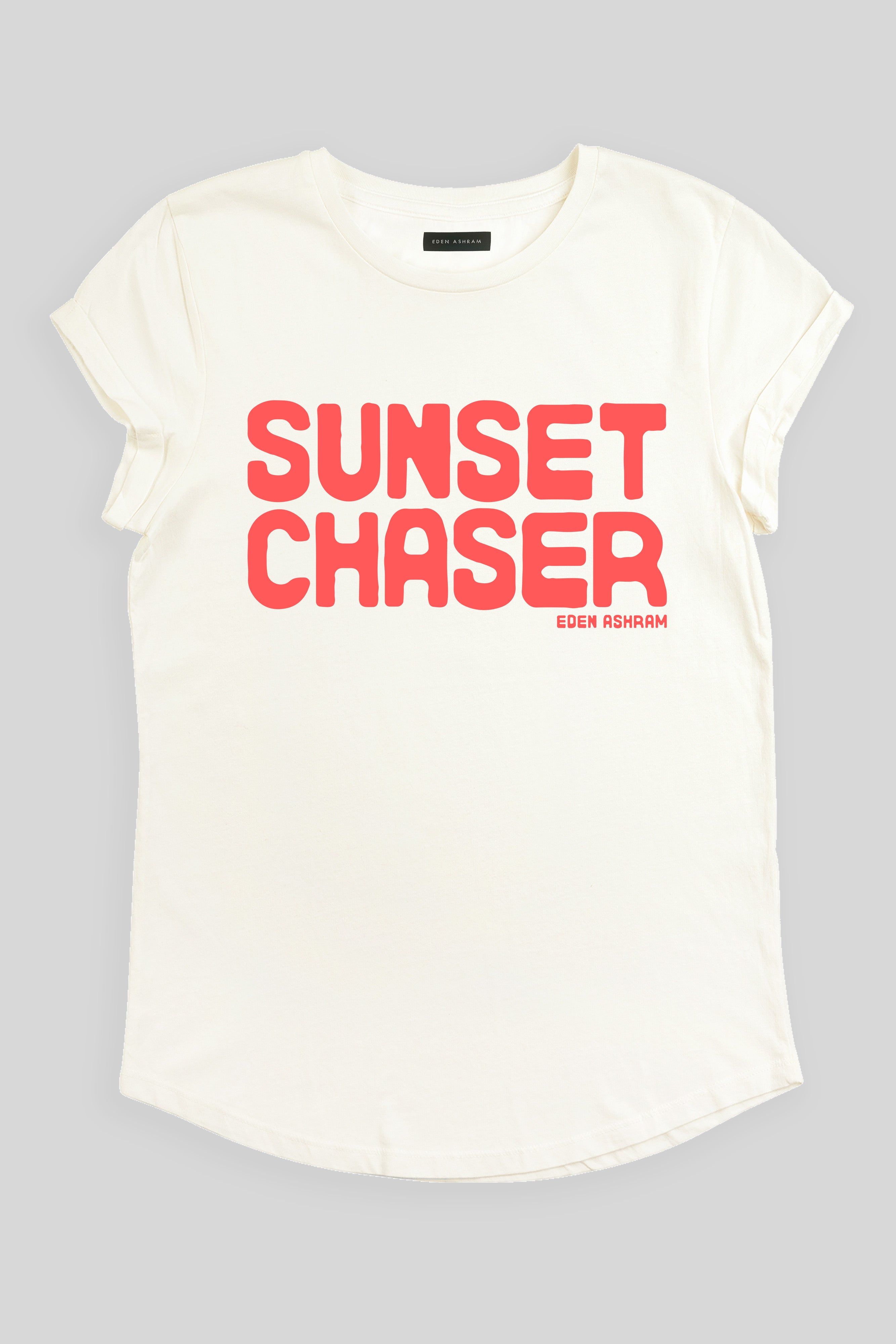 Eden Ashram Sunset Chaser Rolled Sleeve T-Shirt Stonewash White