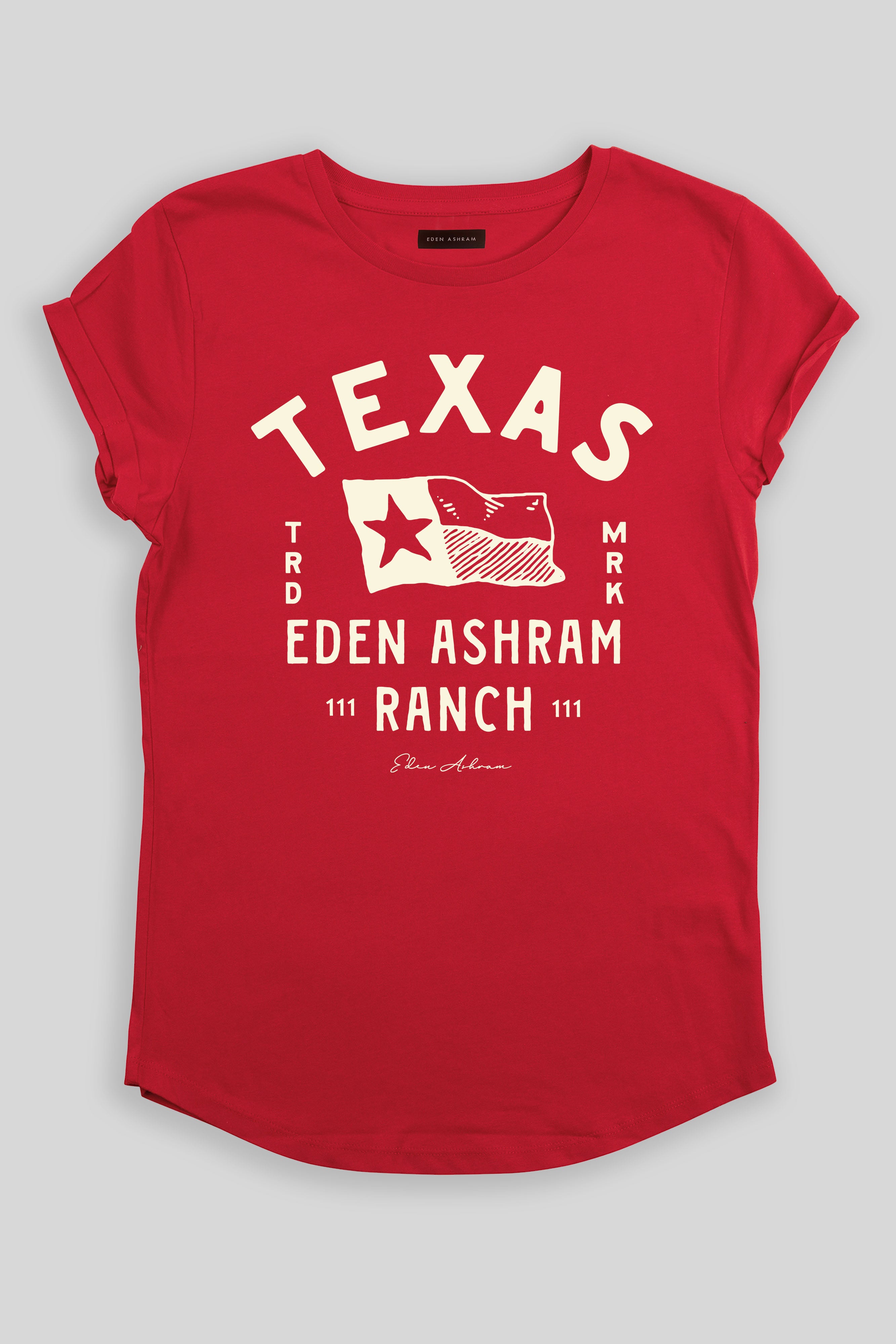 Eden Ashram Texas Ranch Premium Rolled Sleeve T-Shirt Red