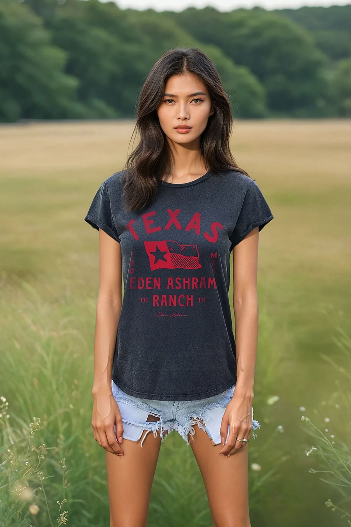 Eden Ashram Texas Ranch Premium Rolled Sleeve T-Shirt