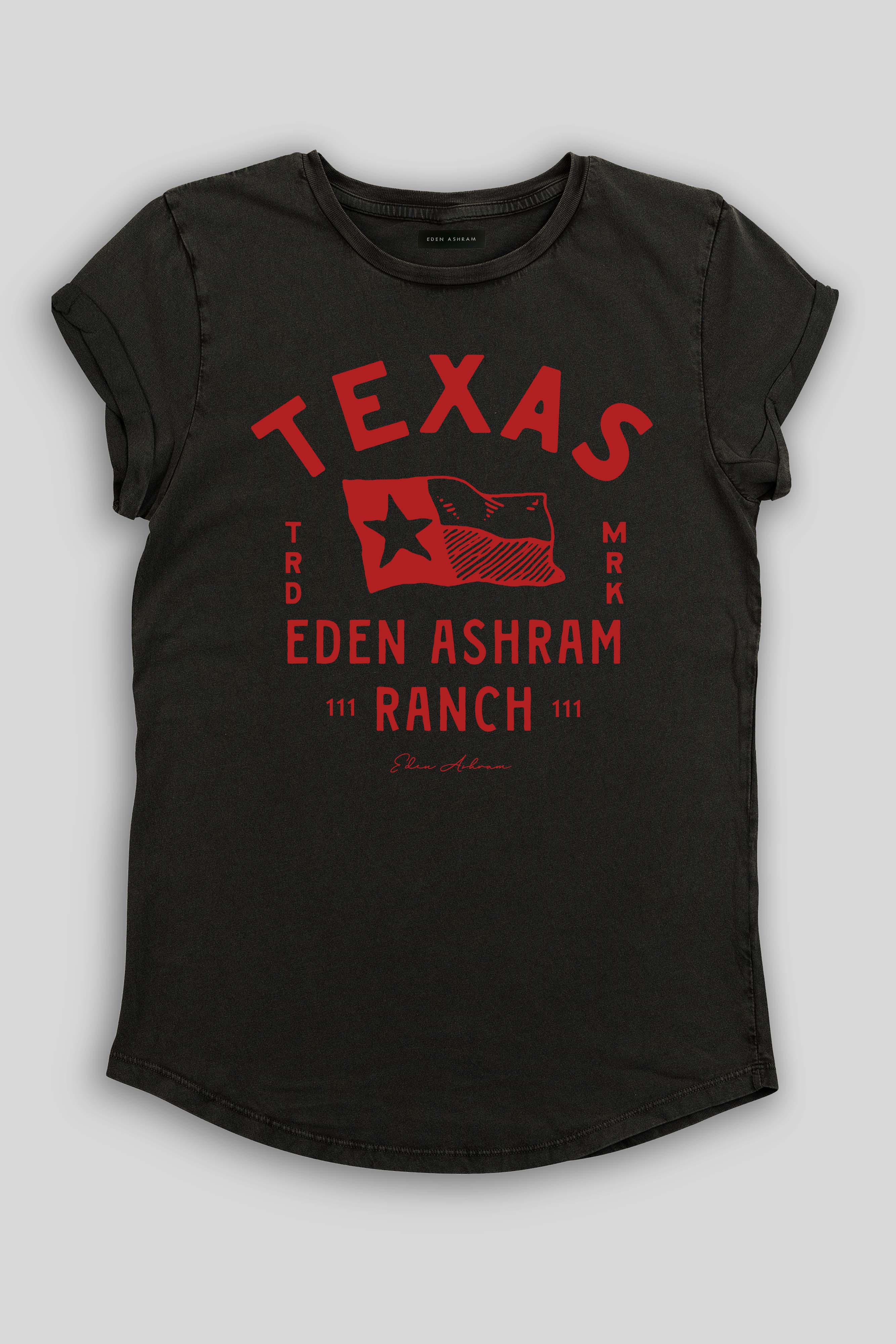 Eden Ashram Texas Ranch Premium Rolled Sleeve T-Shirt Stonewash Black