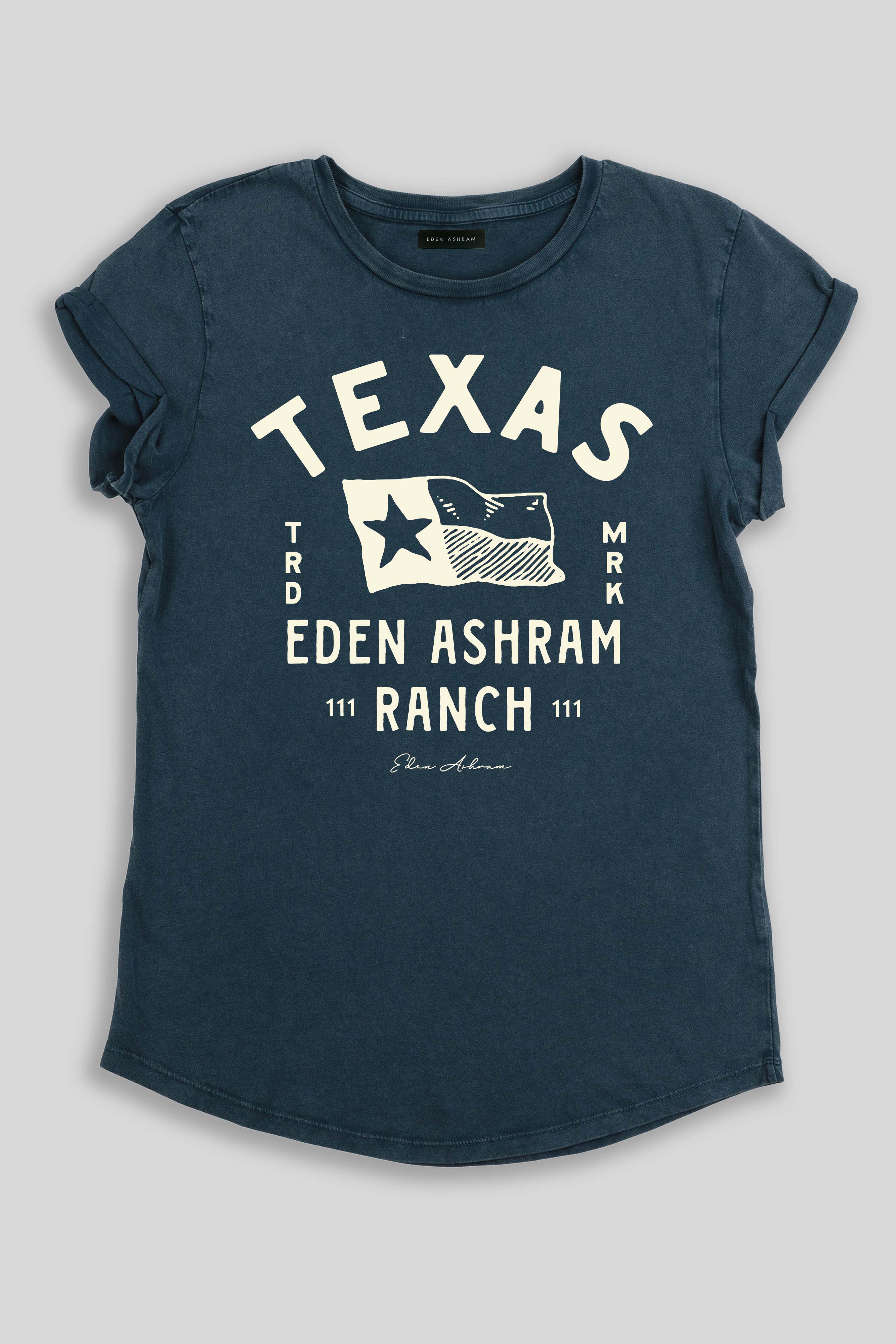 Eden Ashram Texas Ranch Premium Rolled Sleeve T-Shirt Stonewash Denim