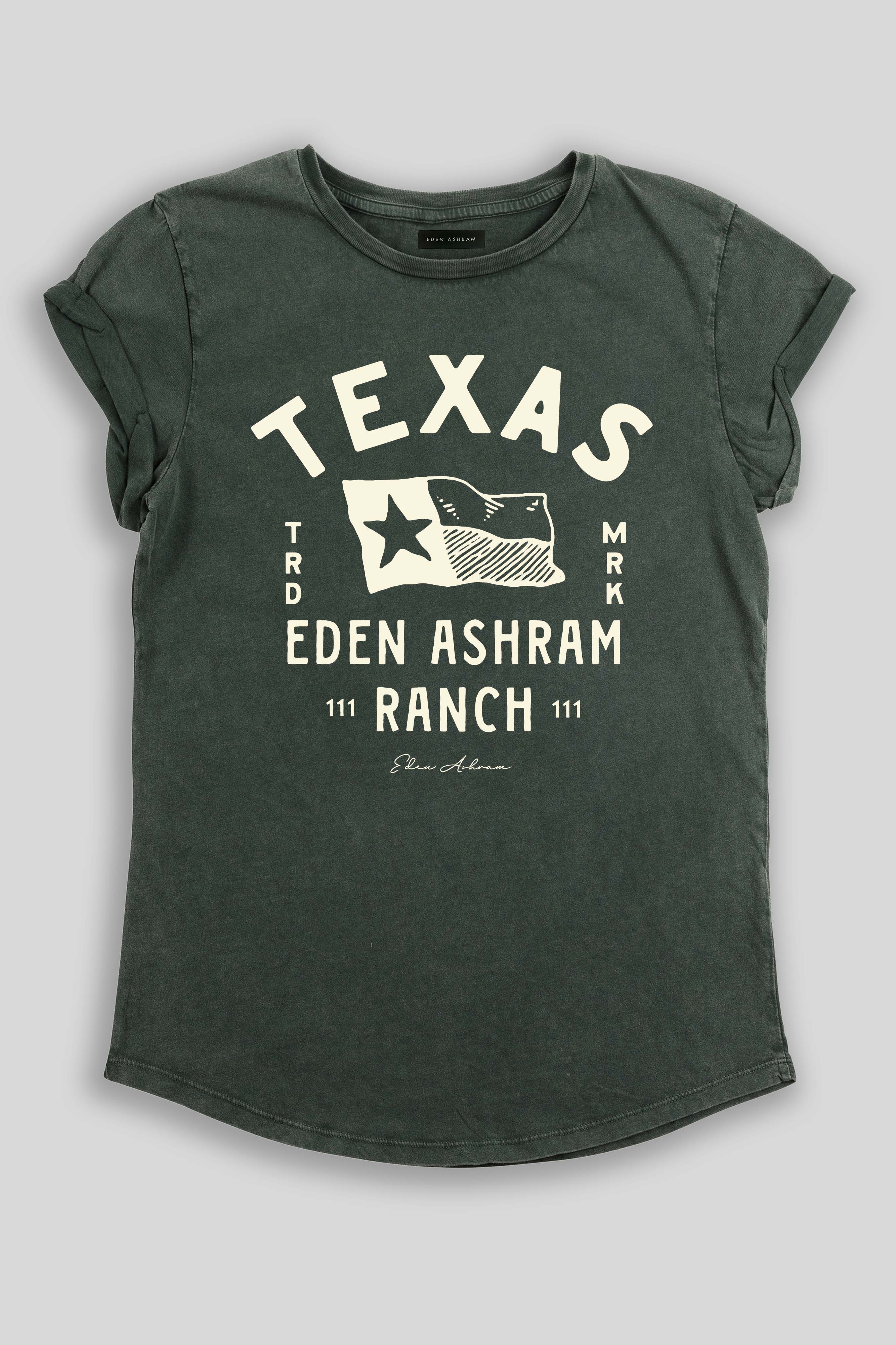 Eden Ashram Texas Ranch Premium Rolled Sleeve T-Shirt Stonewash Green