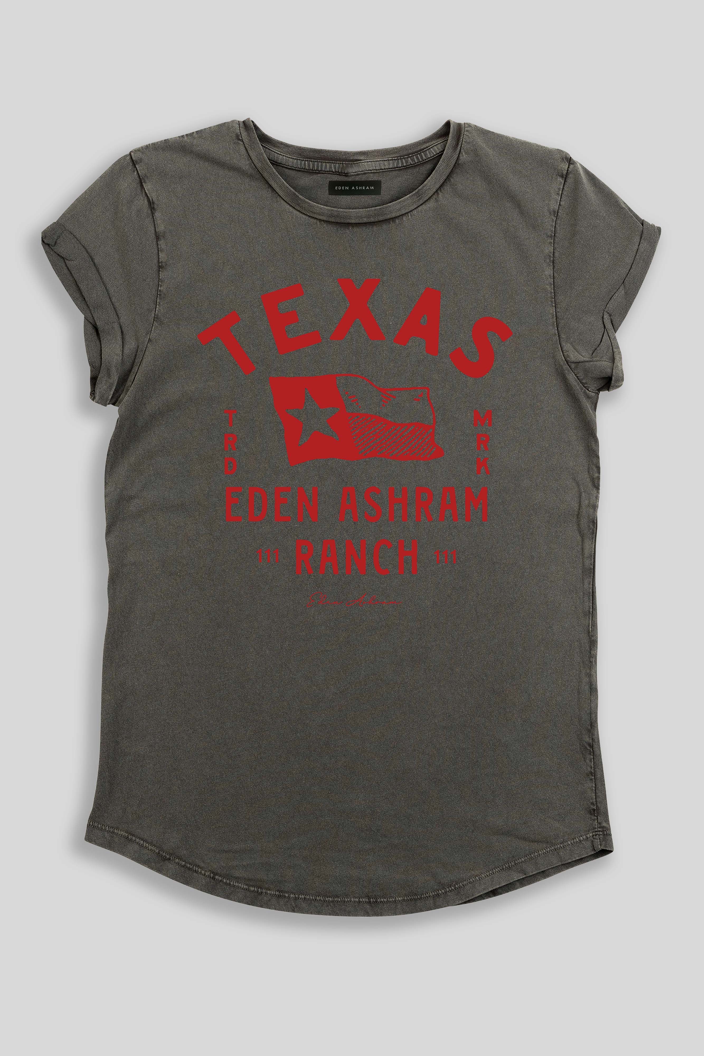 Eden Ashram Texas Ranch Premium Rolled Sleeve T-Shirt Stonewash Grey