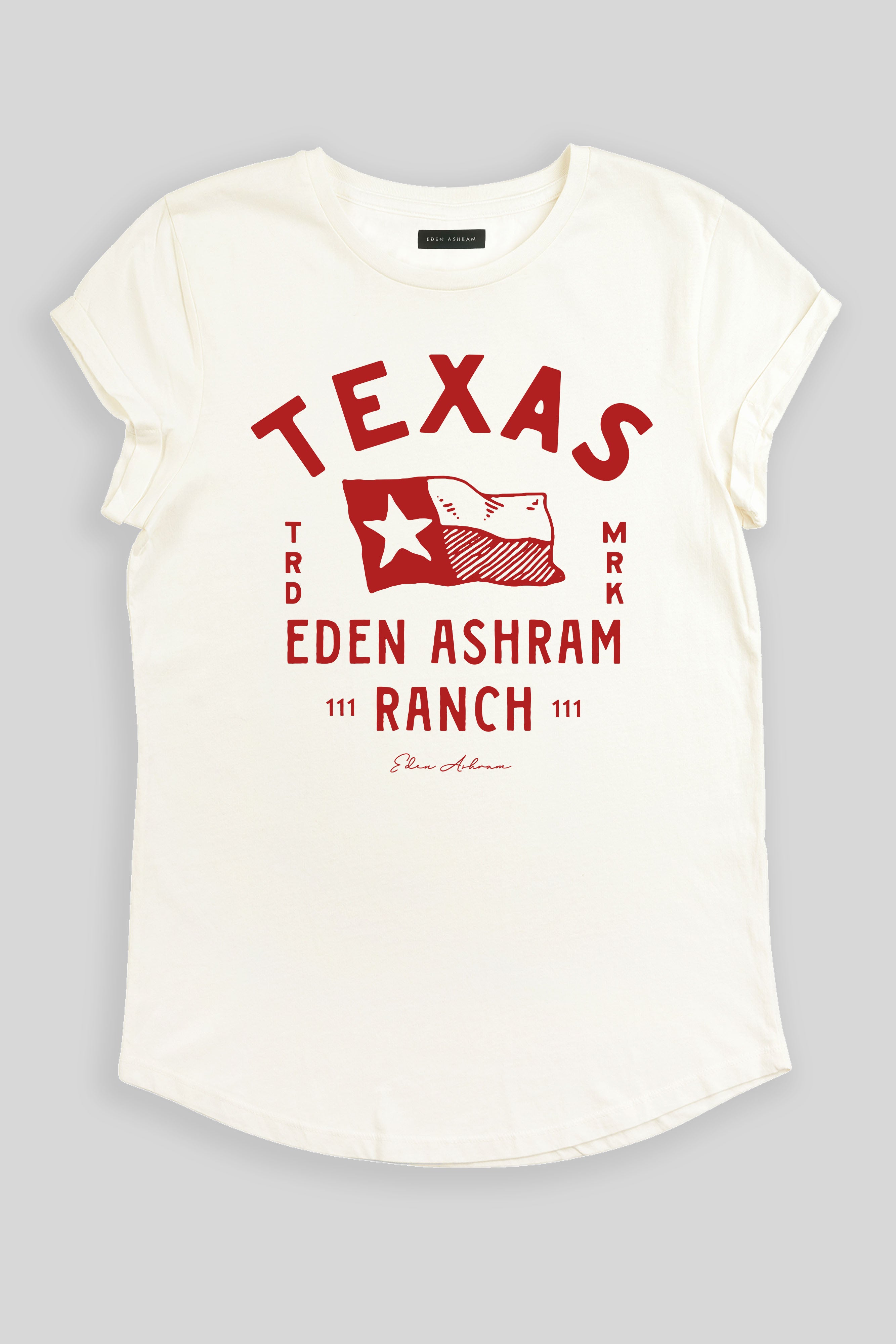 Eden Ashram Texas Ranch Premium Rolled Sleeve T-Shirt Stonewash White