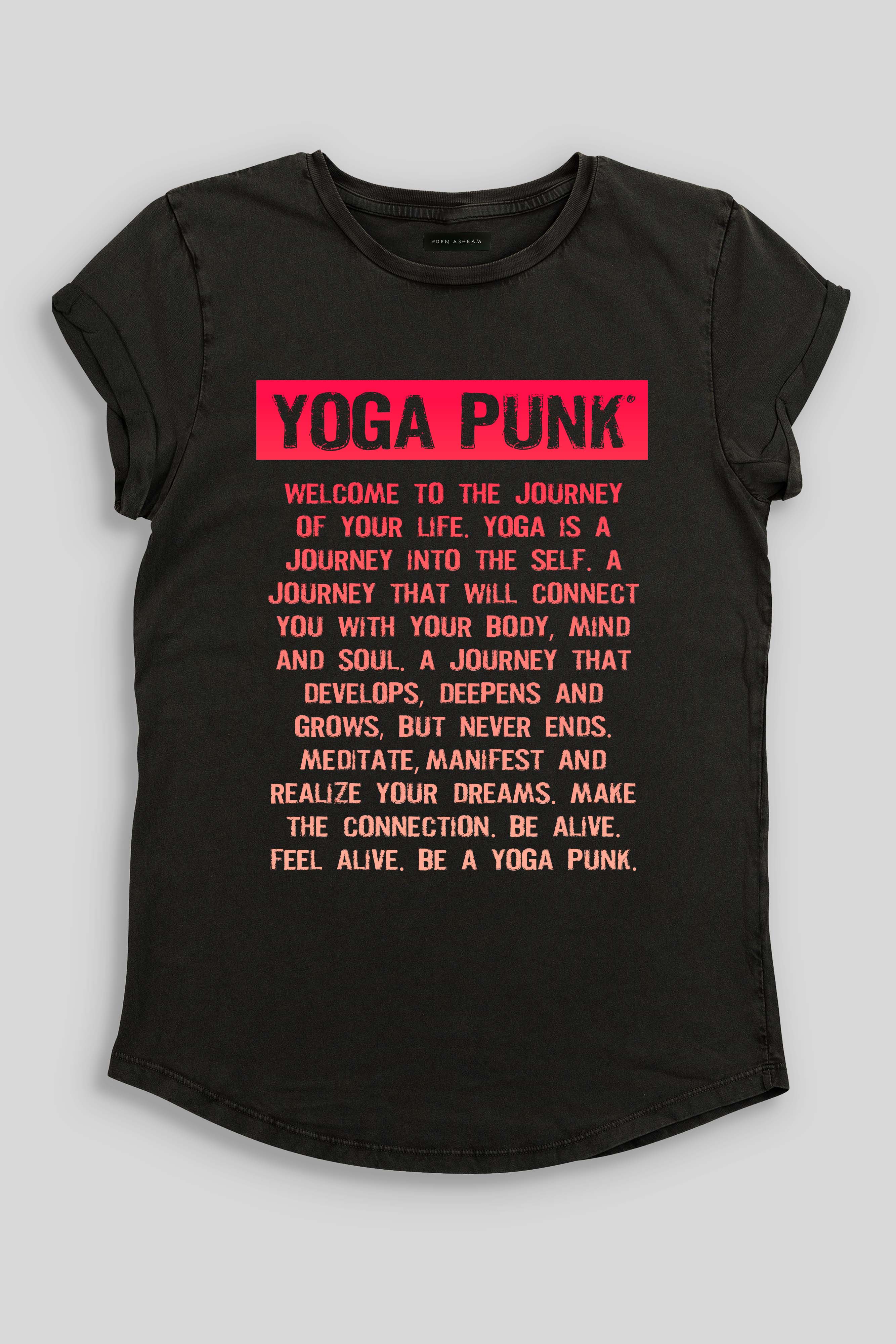 Eden Ashram Yoga Punk | The Journey Rolled Sleeve T-Shirt Stonewash Black