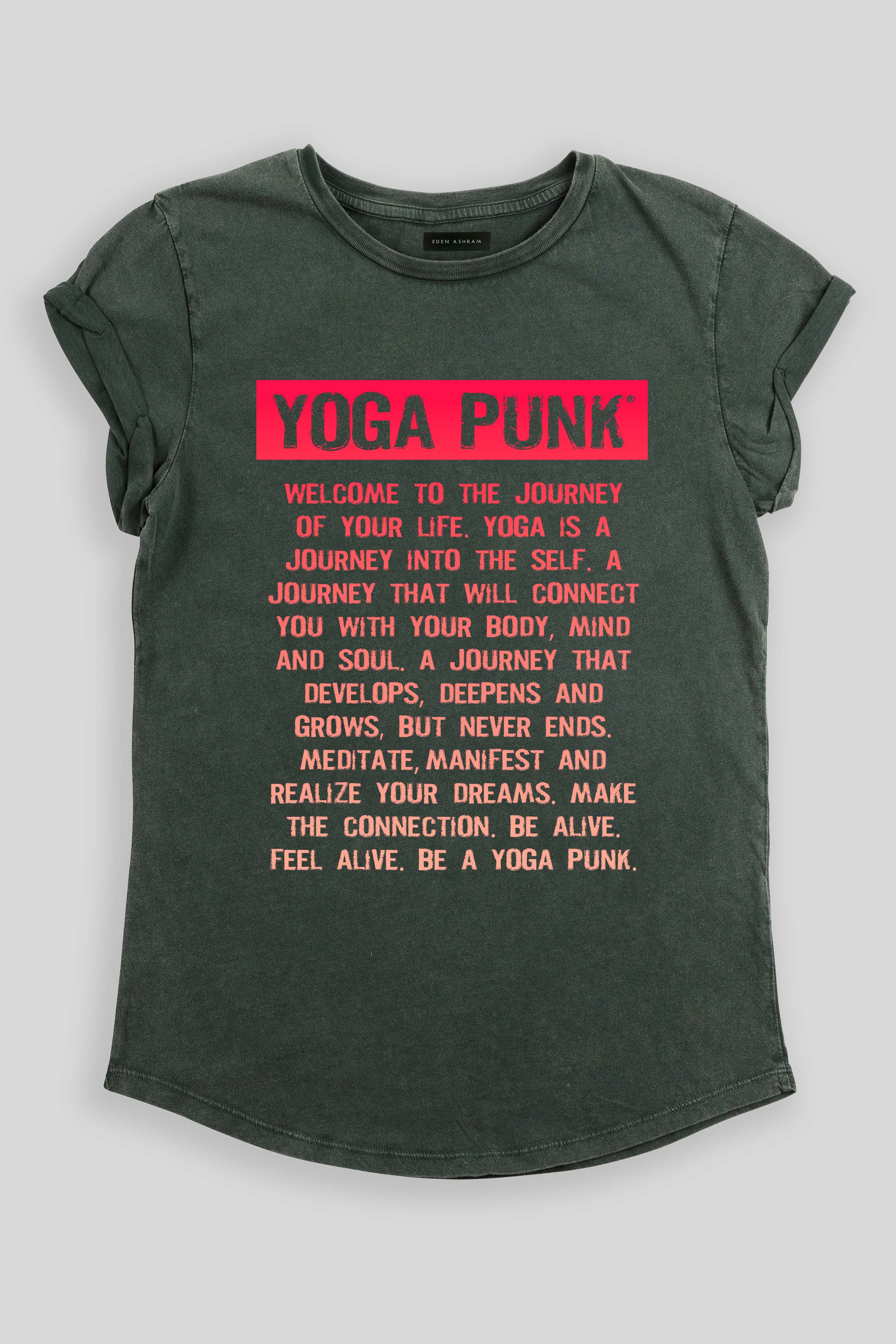 Eden Ashram Yoga Punk | The Journey Rolled Sleeve T-Shirt Stonewash Green