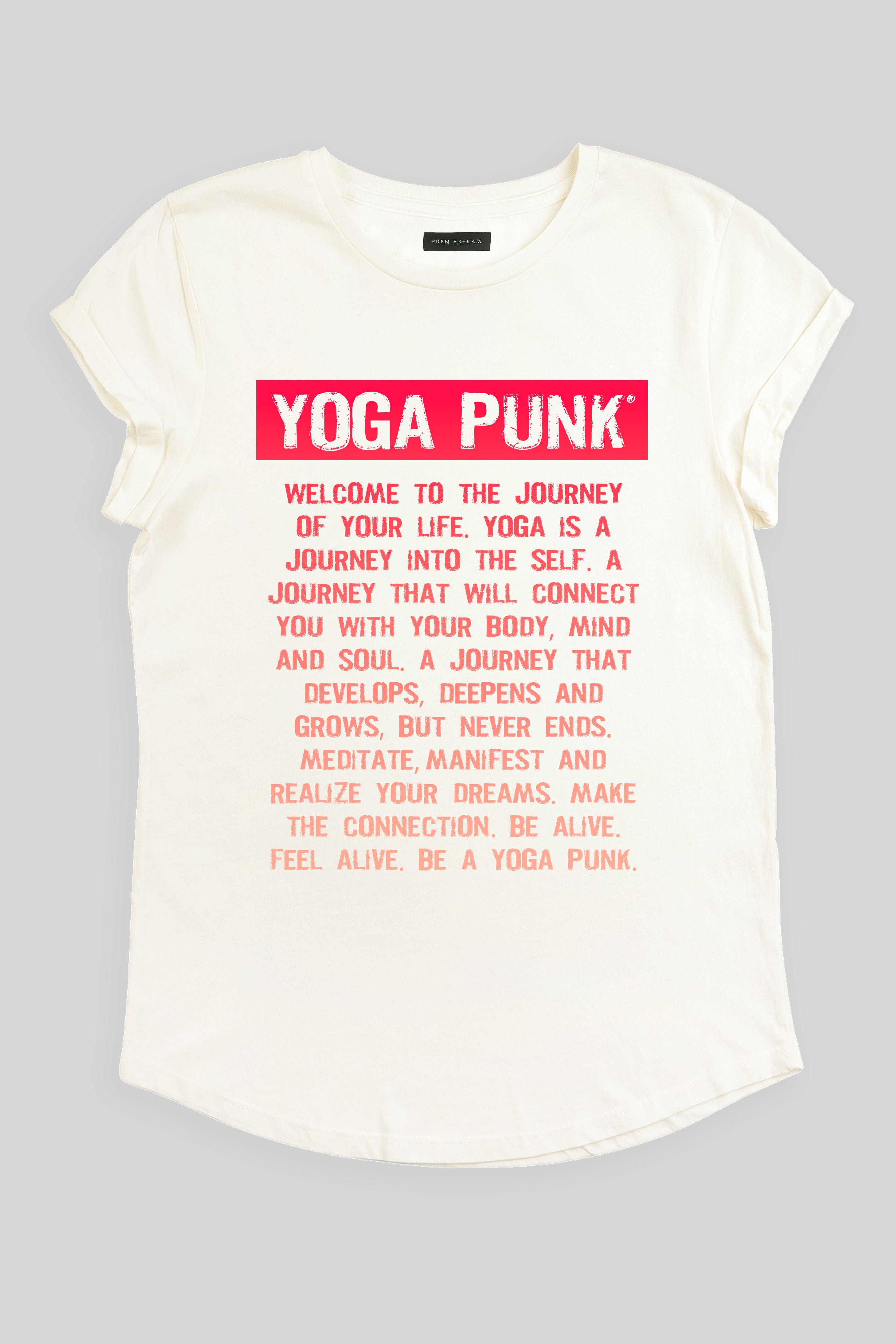 Eden Ashram Yoga Punk | The Journey Rolled Sleeve T-Shirt Stonewash White