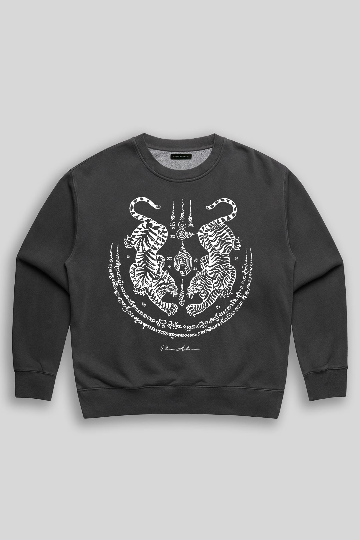 Eden Ashram Sak Yant Suea Koo (Twin Tigers) Premium Faded Sweatshirt Faded Black