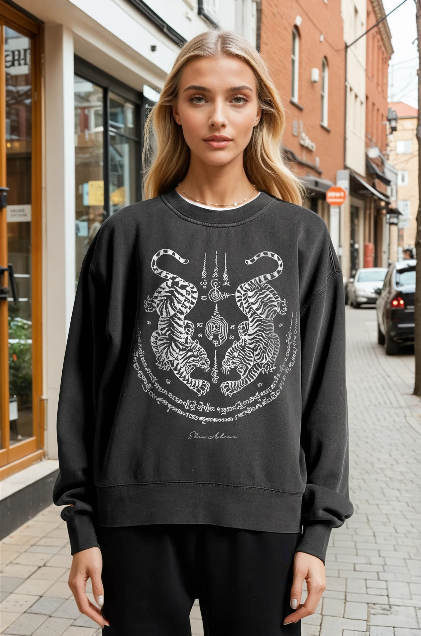 Eden Ashram Sak Yant Suea Koo (Twin Tigers) Premium Faded Sweatshirt