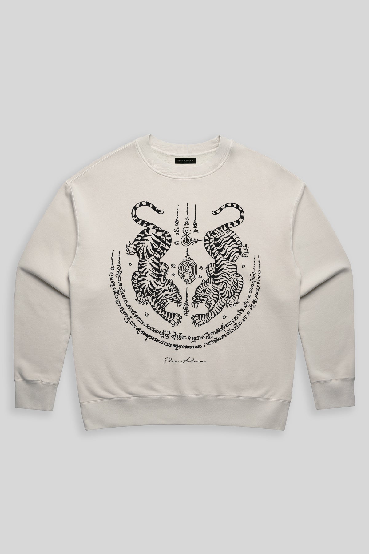 Eden Ashram Sak Yant Suea Koo (Twin Tigers) Premium Faded Sweatshirt Faded Bone