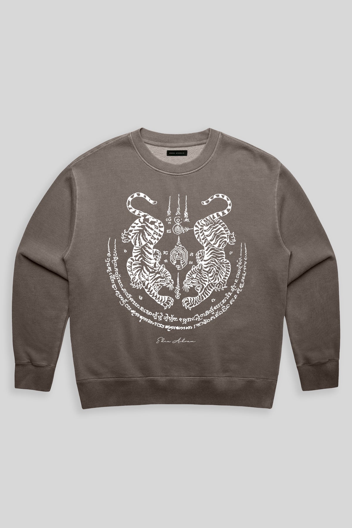 Eden Ashram Sak Yant Suea Koo (Twin Tigers) Premium Faded Sweatshirt Faded Grey