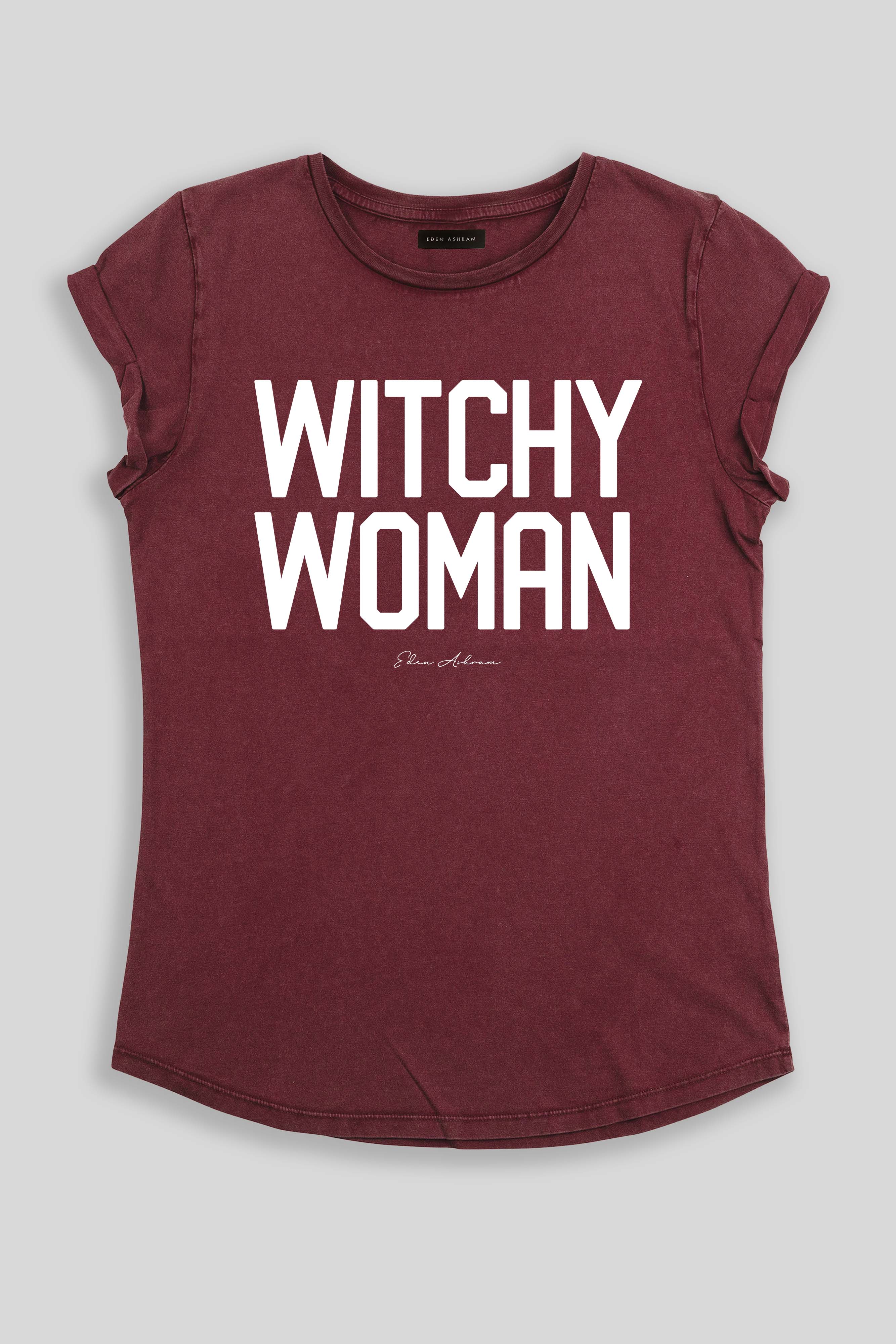 Eden Ashram Witchy Woman Rolled Sleeve T-Shirt Stonewash Burgundy