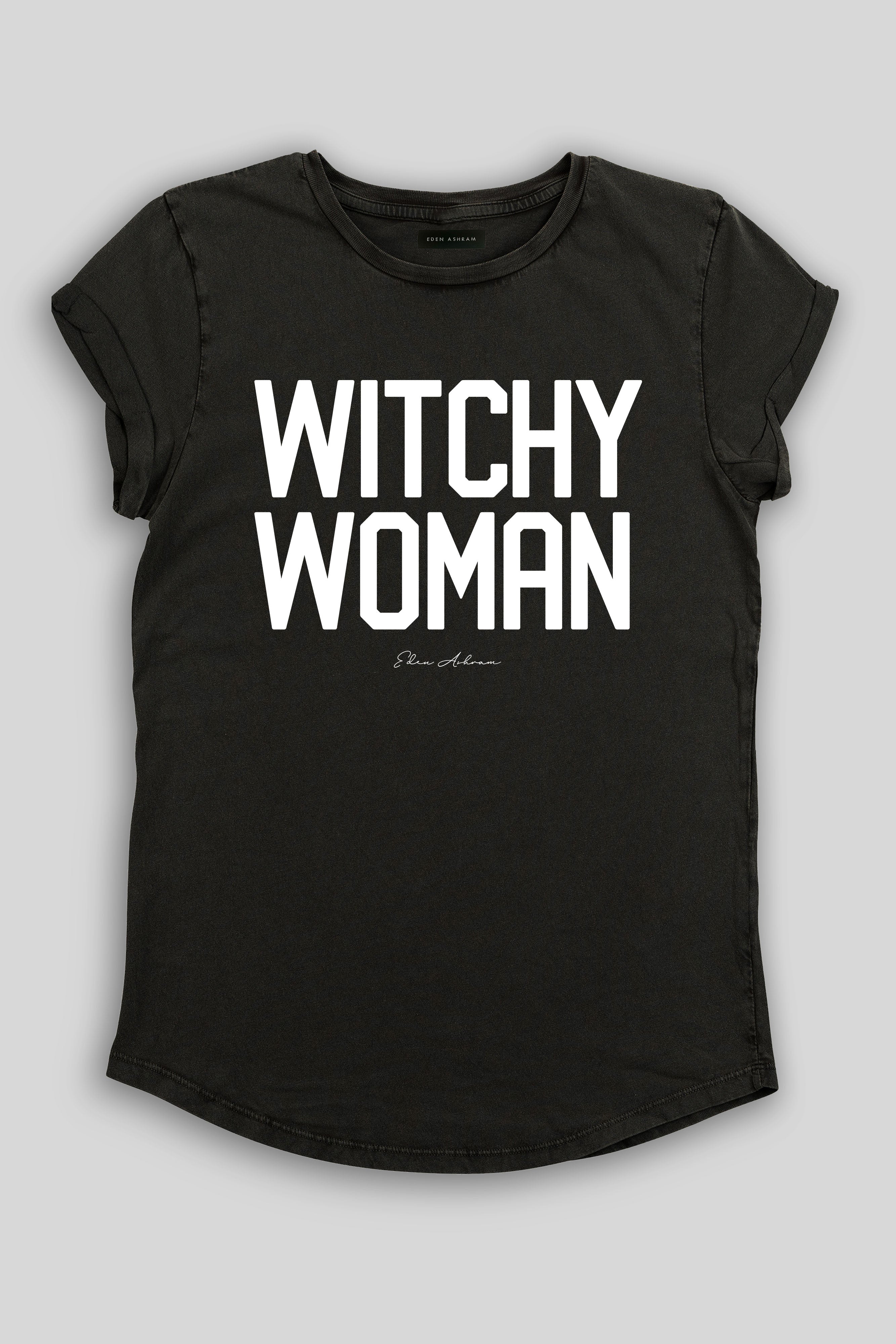 Eden Ashram Witchy Woman Rolled Sleeve T-Shirt Stonewash Black