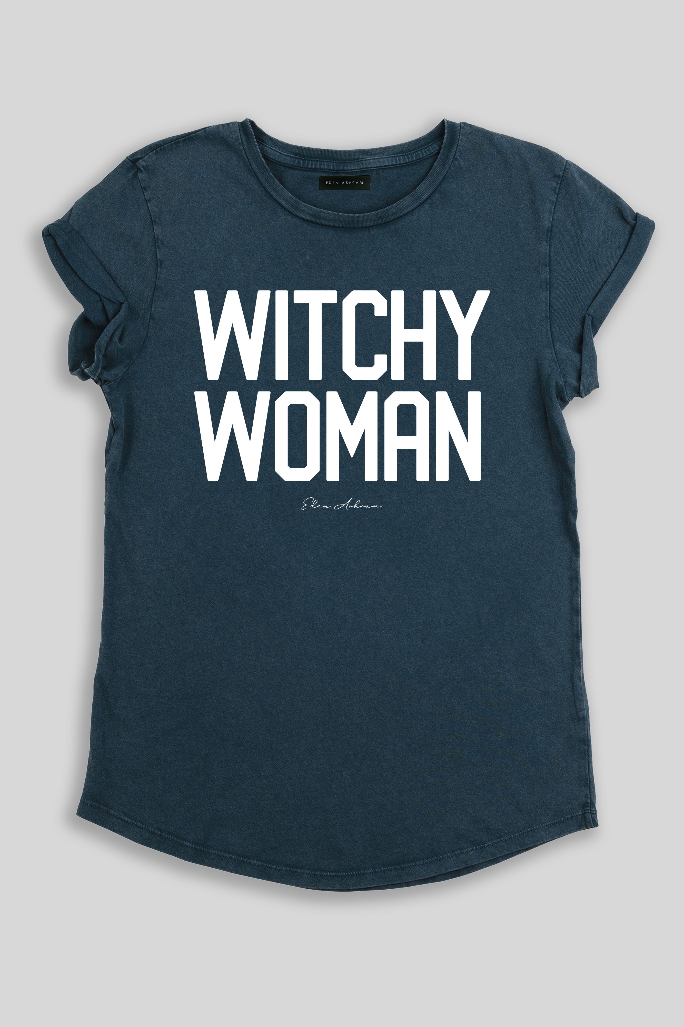 Eden Ashram Witchy Woman Rolled Sleeve T-Shirt Stonewash Denim