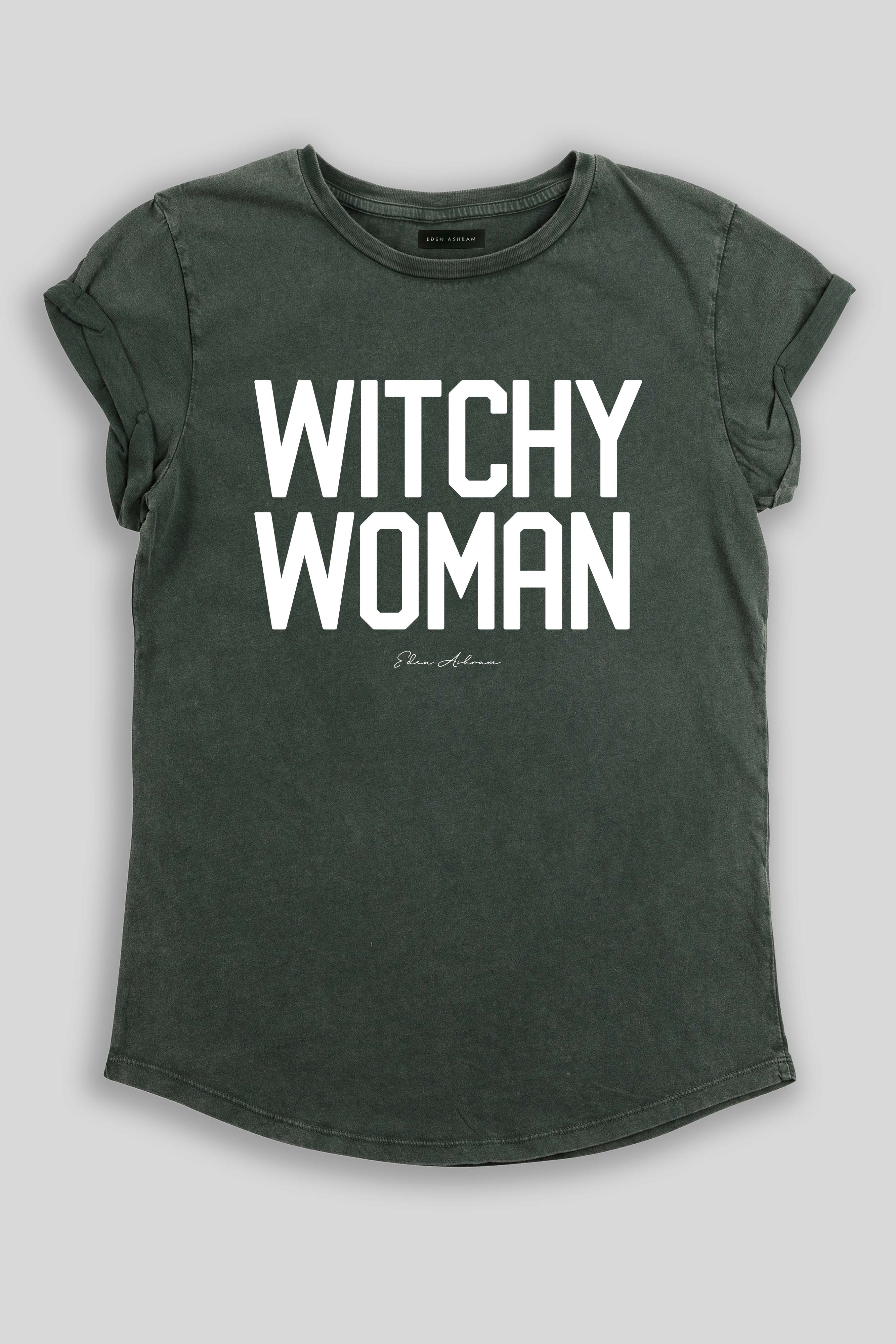 Eden Ashram Witchy Woman Rolled Sleeve T-Shirt Stonewash Green