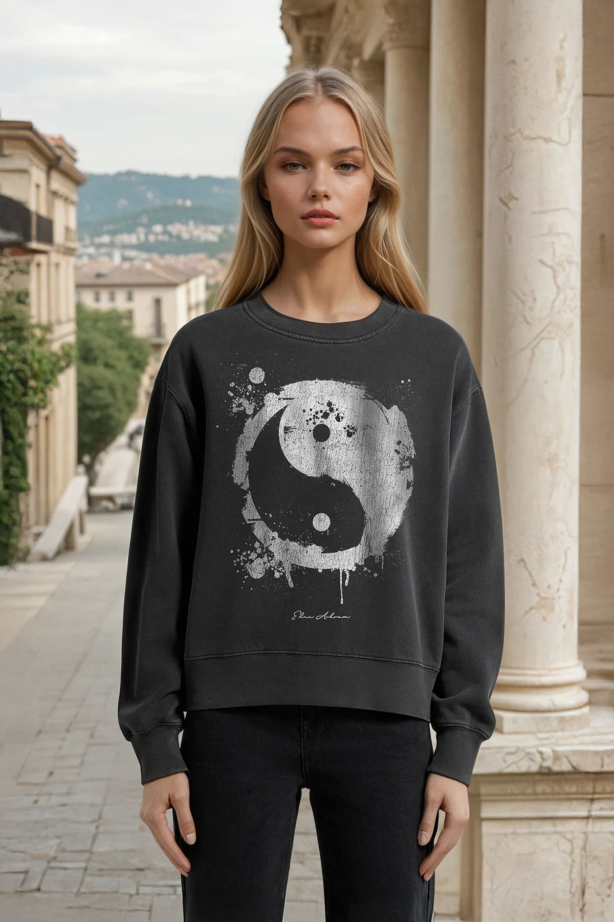 Eden Ashram Yin Yang Premium Faded Sweatshirt