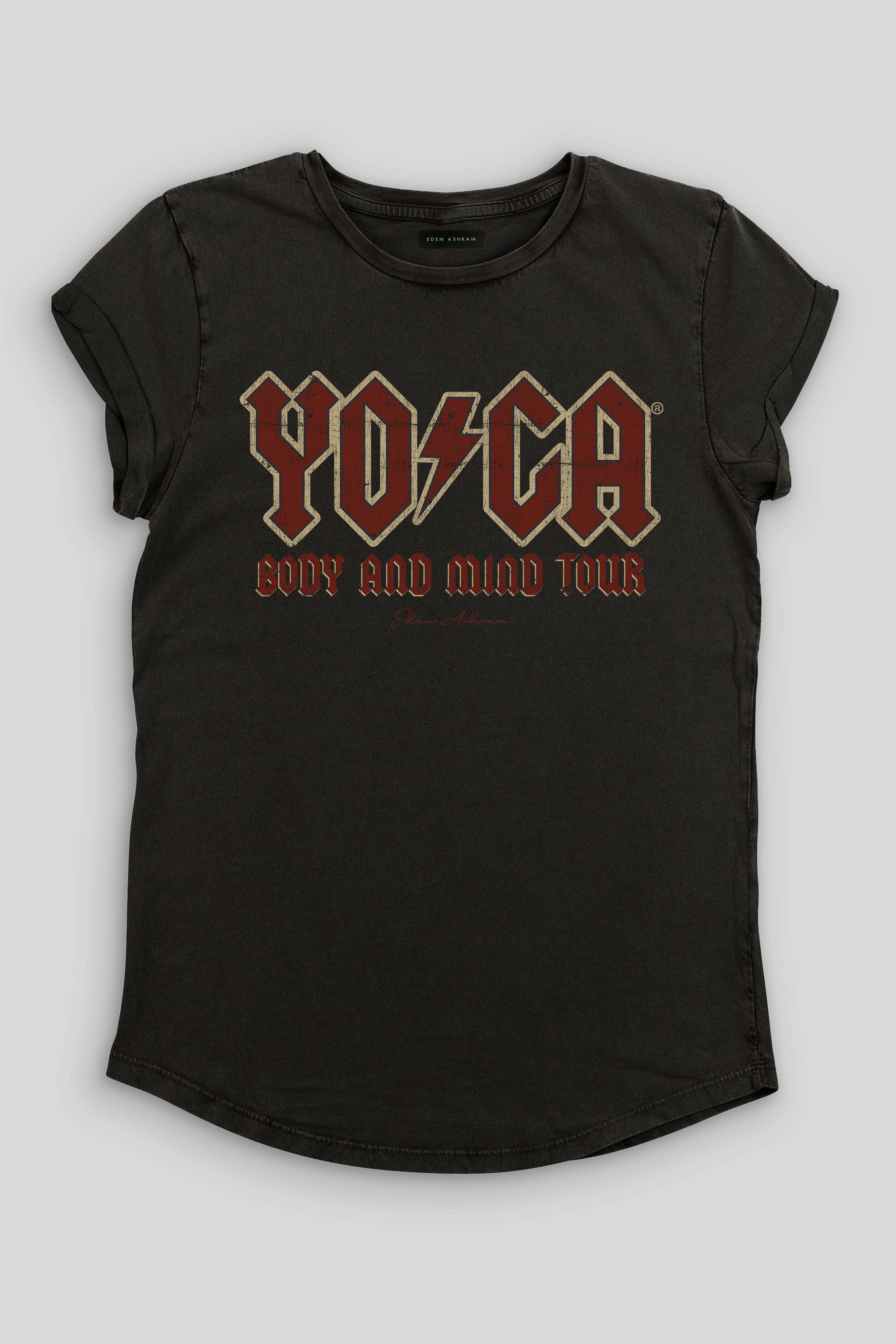 Eden Ashram The Original YOGA Tour Premium Rolled Sleeve T-Shirt Stonewash Black