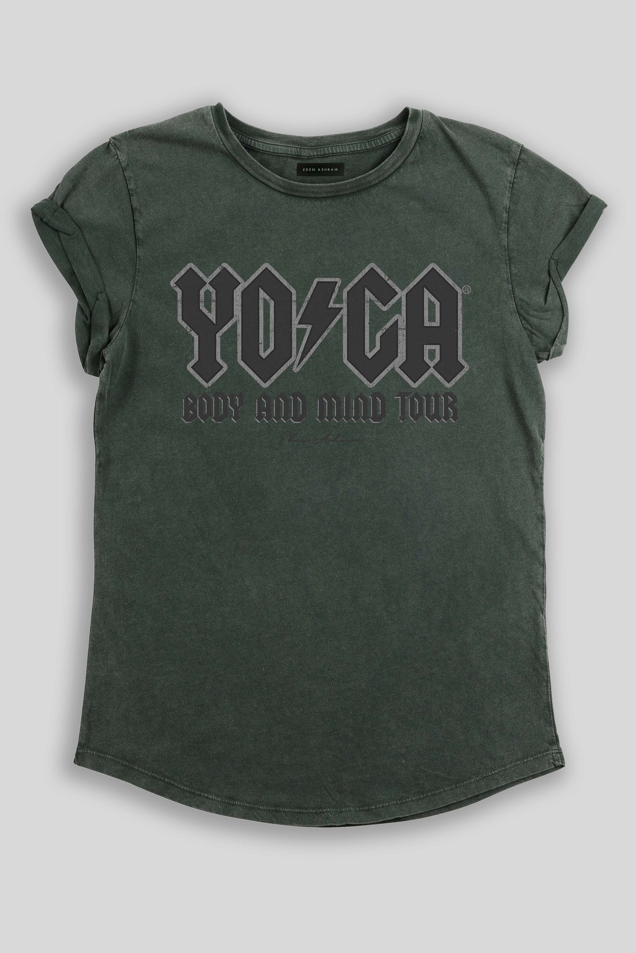 Eden Ashram The Original YOGA Tour Premium Rolled Sleeve T-Shirt Stonewash Green