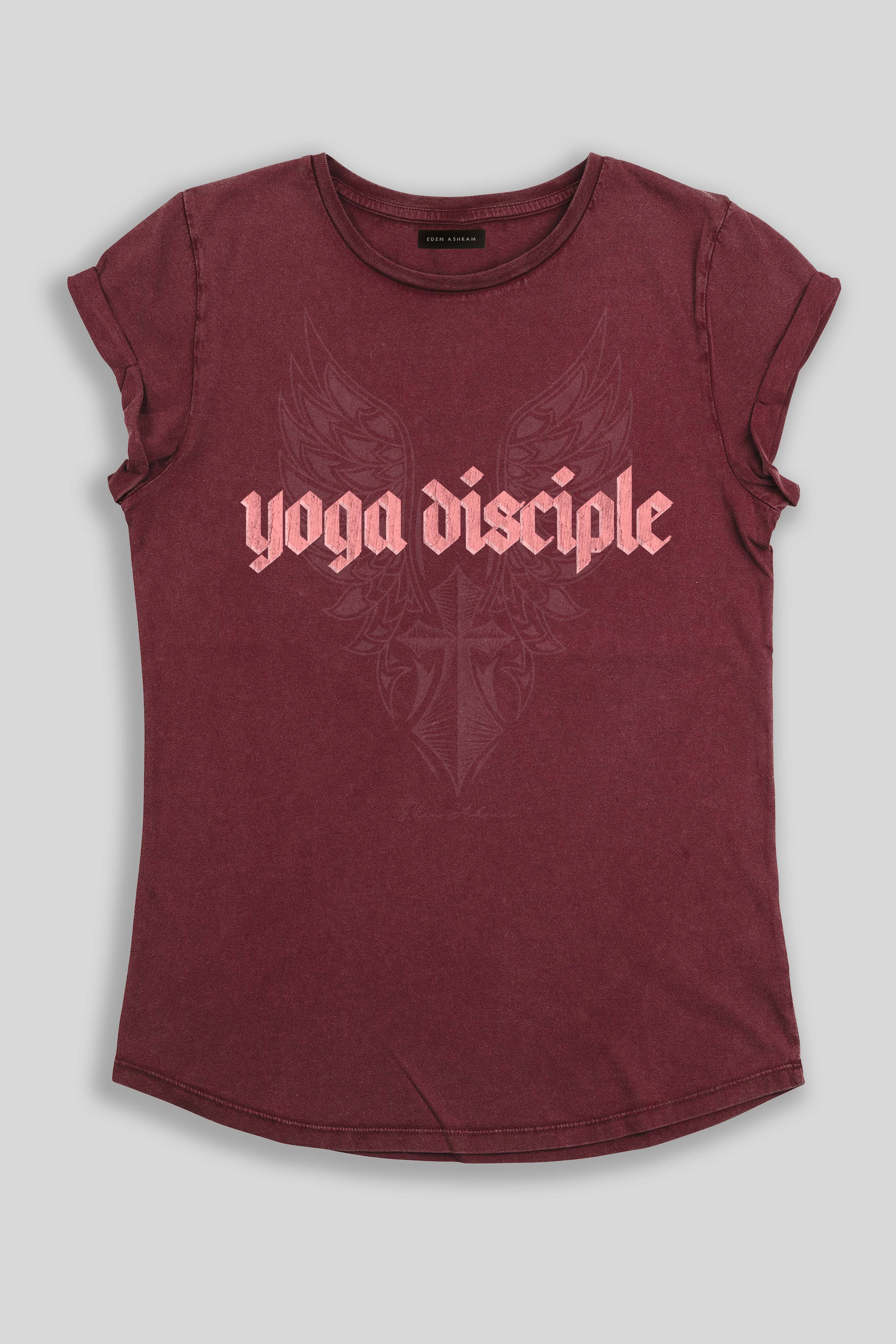 Eden Ashram Yoga Disciple Premium Rolled Sleeve T-Shirt Stonewash Burgundy