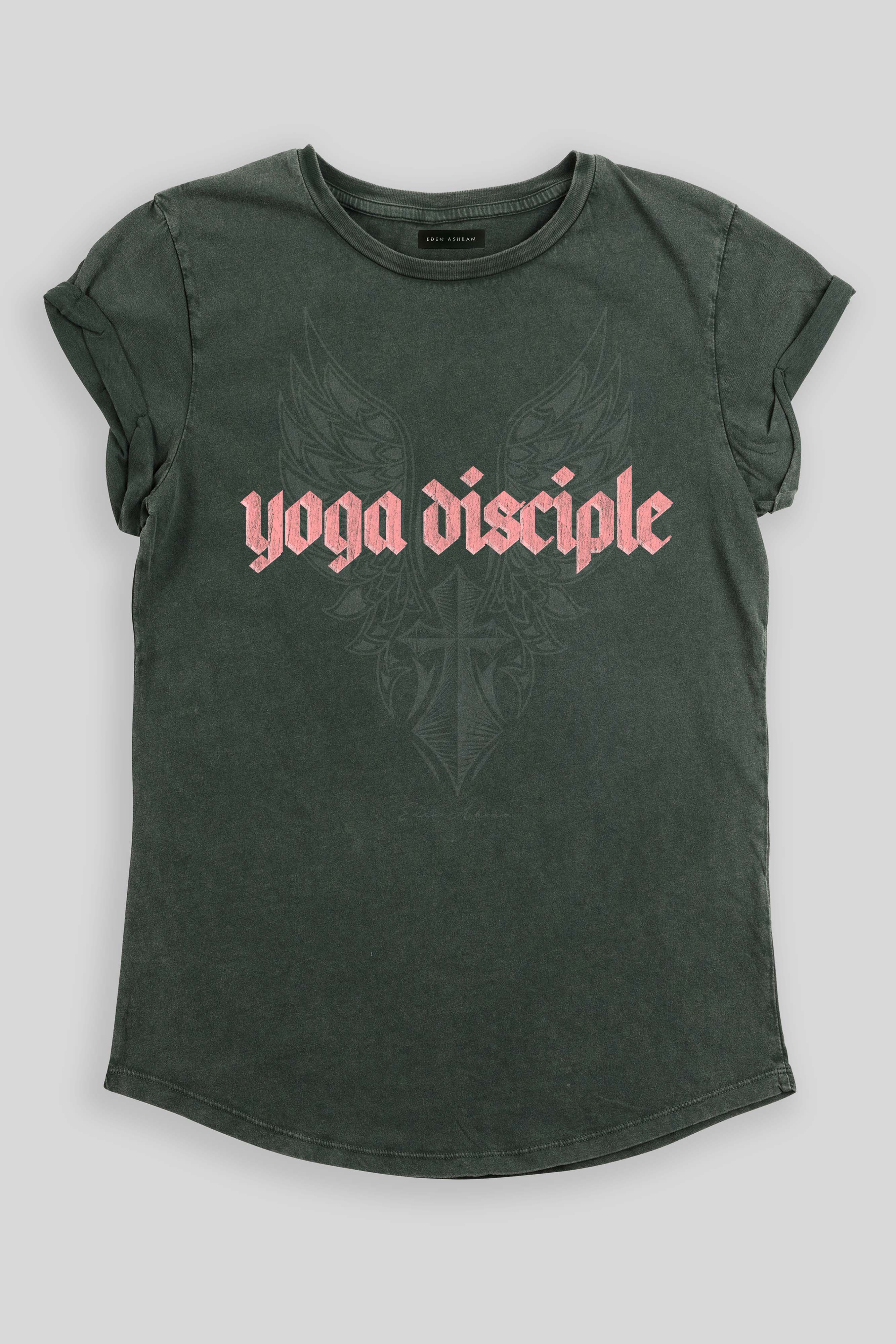 Eden Ashram Yoga Disciple Premium Rolled Sleeve T-Shirt Stonewash Green