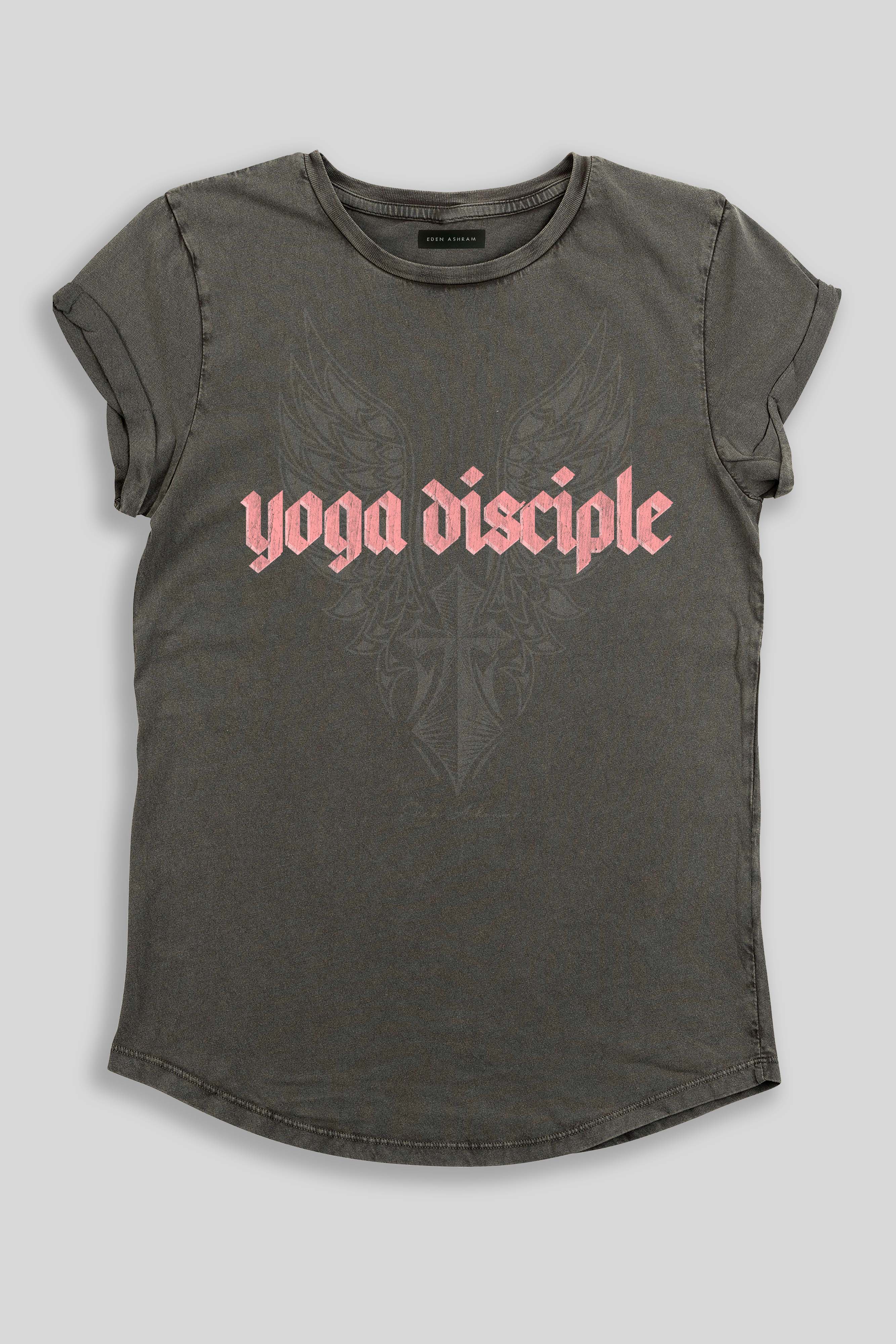 Eden Ashram Yoga Disciple Premium Rolled Sleeve T-Shirt Stonewash Grey