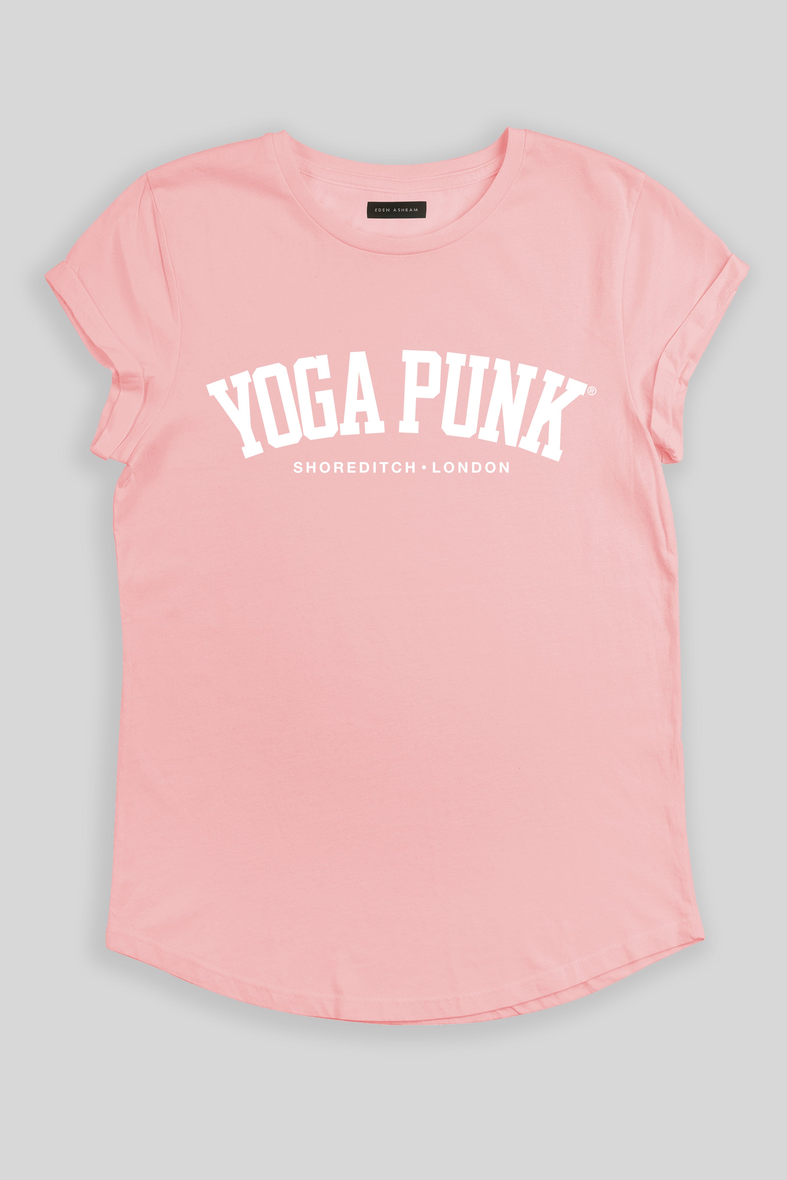 Eden Ashram Yoga Punk® Rolled Sleeve T-Shirt Stonewash Pink